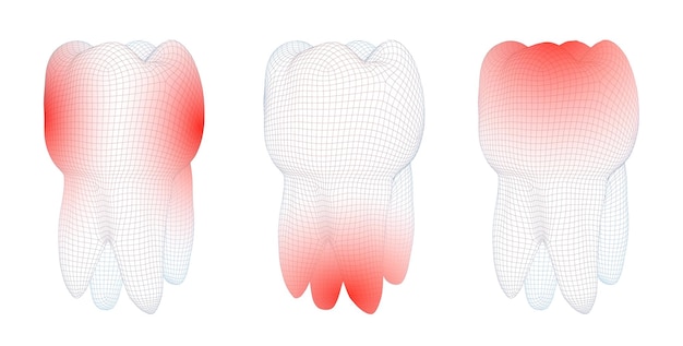 白い背景の歯痛の 3 d 歯のベクトルを設定