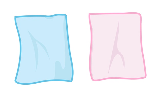 벡터 파란색과 분홍색 아기 수건 클립 아트의 벡터 집합입니다. 아기 직물 수건 평면 벡터 일러스트 만화