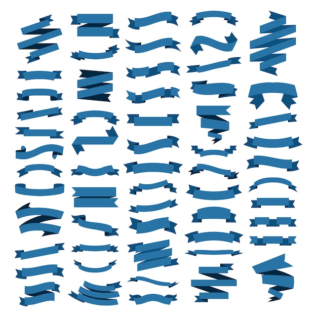 Векторный набор синего цвета плоских лент на белом фоне