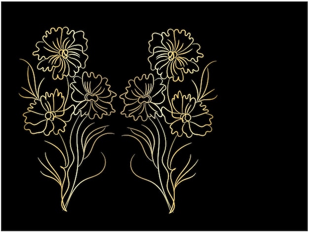 ベクトル 植物の葉の落書き野生の花のライン アートのベクトルを設定