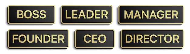 Векторный набор черных значков бизнес-позиции с золотыми деталями на белом фоне