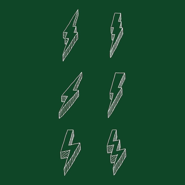 Vector Set of Chalk Sketch Thunder Bolt Symbol
