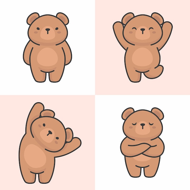 Векторный набор символов милый медведь