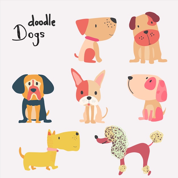Векторный набор мило плоский мультфильм собака