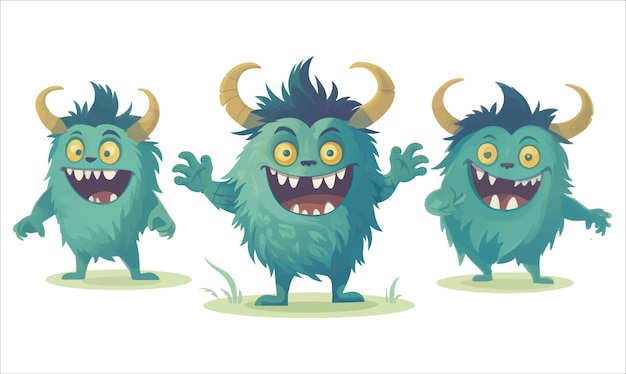 Вектор Векторный набор милых иллюстраций персонажей monster forest
