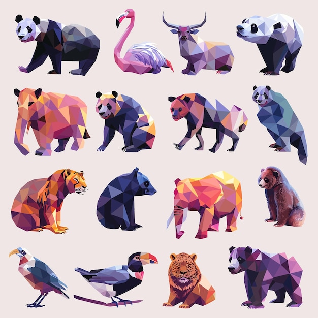 Вектор_set_different_animals_polygonal_icons_low_poly