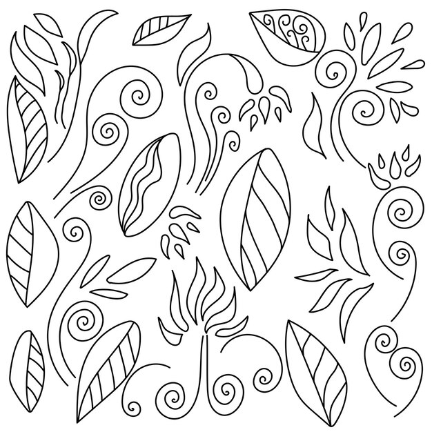 Векторный набор цветов и листьев для дизайна и творчества