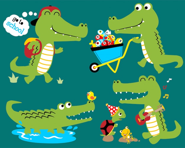 Funny crocodile cartoonのベクトルセット