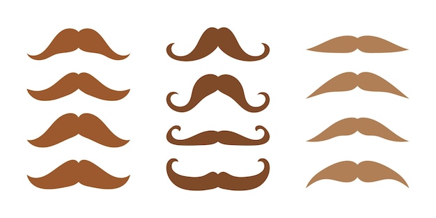 Векторный набор коричневых усов джентльмена, иллюстрация фото мужских усов для маскарада, карнавала или вечеринки