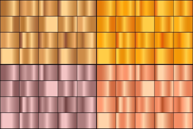 Векторный набор золотых и бронзовых металлических градиентов