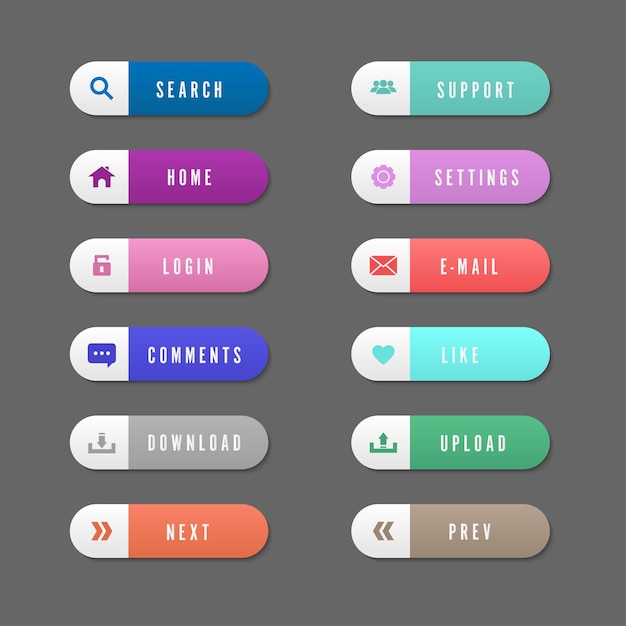 벡터 그라데이션 버튼 웹 아이콘 디자인의 벡터 세트