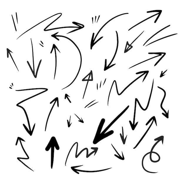Векторный набор нарисованных от руки милых мультяшных выражений знак каракули линии инсульт смайлик эффекты дизайн ele