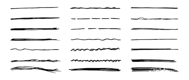 손으로 그린 밑줄의 벡터 세트