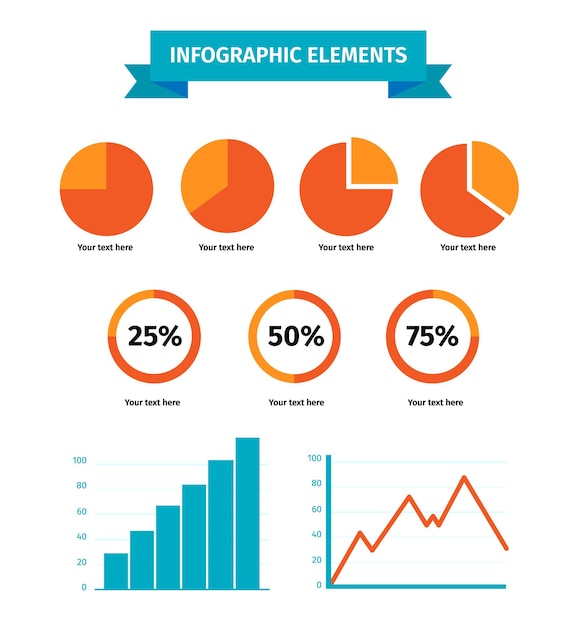 평면 스타일의 Infographic 데이터 요소 벡터 세트