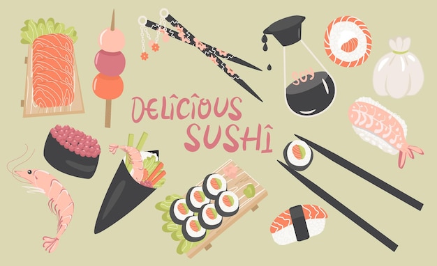 日本料理のベクトルセット 寿司とロール 14 画像