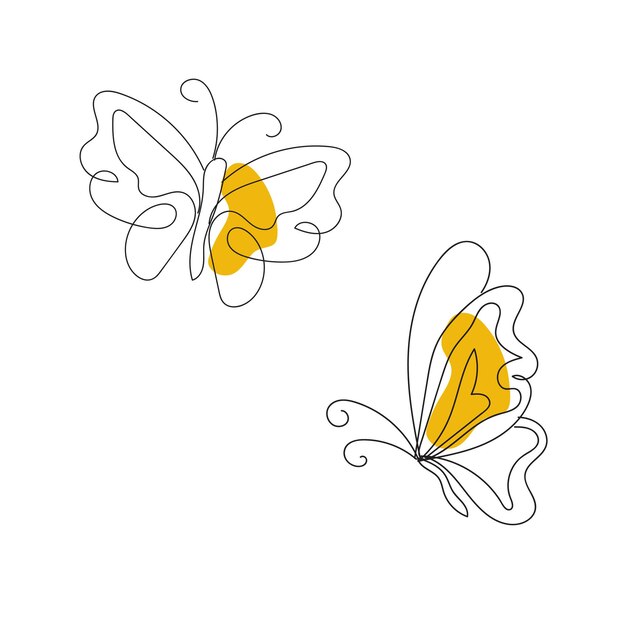 Вектор Векторный набор бабочек линейного искусства монохромные иллюстрации бабочек