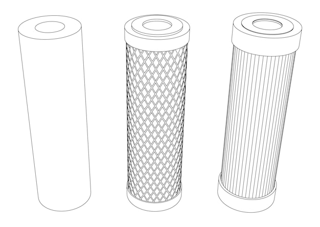벡터 라인 아트 물 필터 카트리지의 벡터 세트