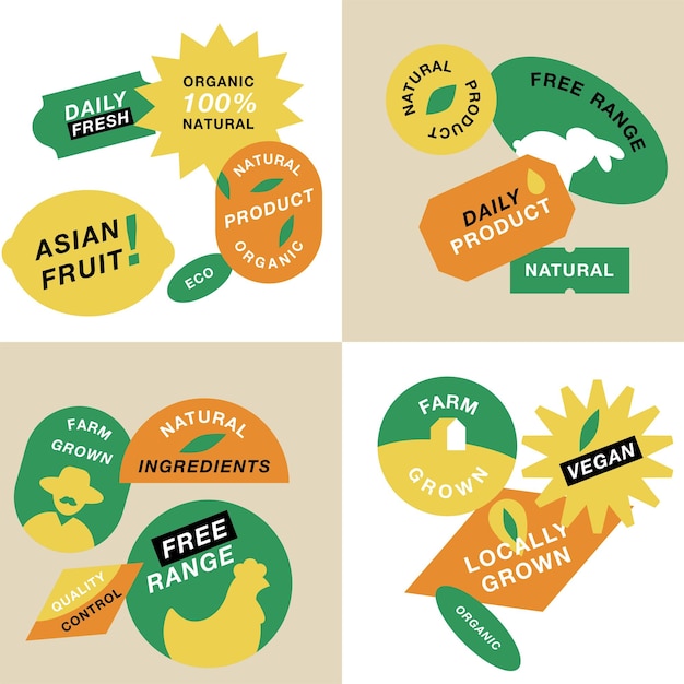 Векторный набор логотипов и значков для натуральной фермы и товаров для здоровья символ коллекции местных и органических продуктов питания