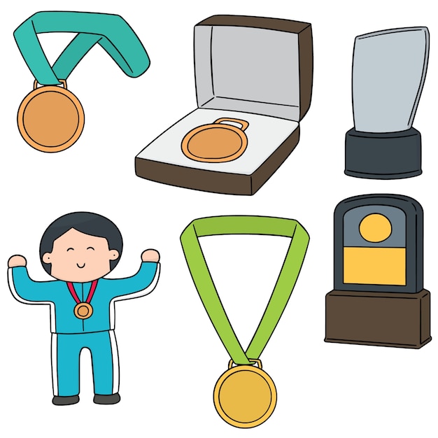 Векторный набор медалей и трофеев
