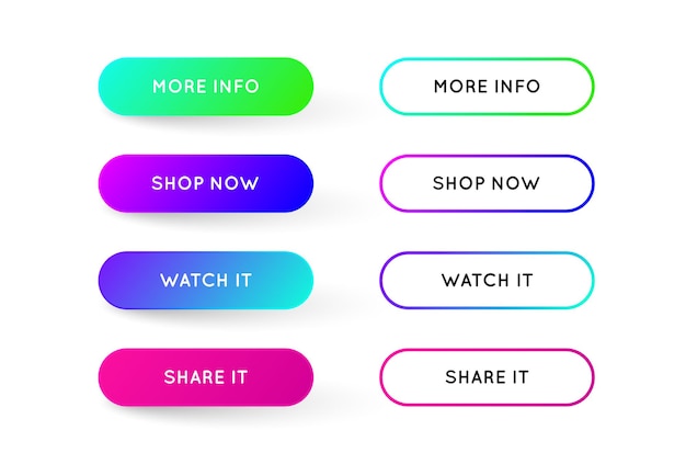 Векторный набор современных градиентных приложений или игровых кнопок модные градиентные цвета с тенями