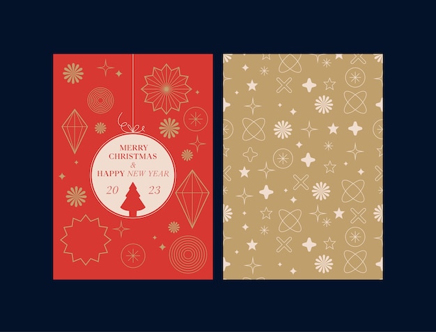 전통적인 크리스마스 장식으로 현대적인 메리 크리스마스 인사말 카드의 벡터 세트