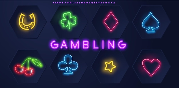 Векторный набор неоновых игровых иконок для казино неоновые вывески для игровых автоматов