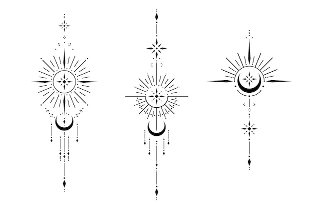 Векторный набор сакральных геометрических символов на белом фоне коллекция абстрактных мистических знаков черные линейные формы для вас дизайн татуировки печать плакаты футболки текстиль