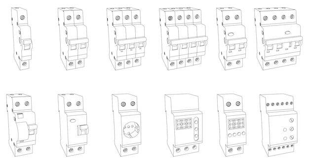 벡터 퓨즈 제어 상자 안전 회로 차단기 릴레이 잔류 전류 회로 차단기에 대한 배전반 요소의 벡터 세트