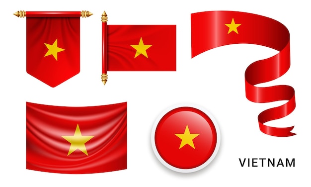 Вектор Векторный набор государственного флага вьетнама в различных креативных дизайнах