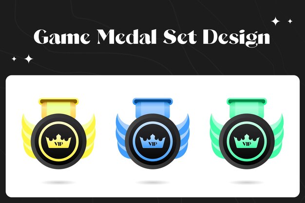 벡터 게임 디자인 메달에 대한 vip 게임 메달 아이콘 벡터 그림 벡터 라운드 자산의 벡터 세트