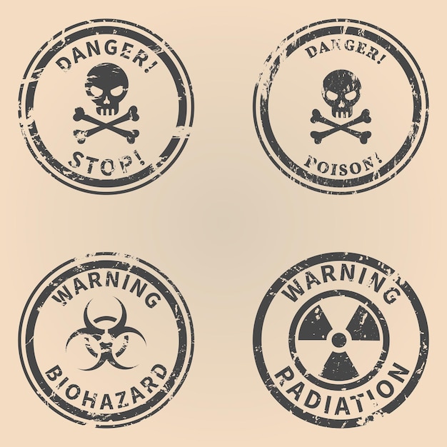 경고 스탬프 위험 주의 물개 벡터 세트