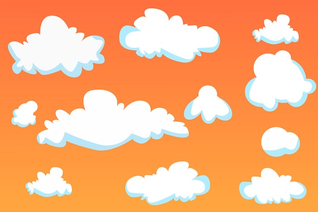 Vector set off clouds of various shapes and sizes against the background of the evening sky like ani