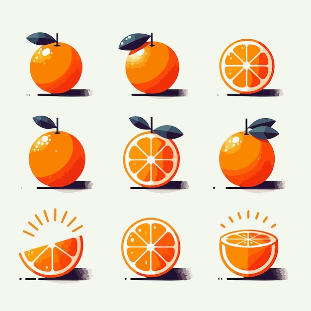 Vettore insieme vettoriale di arance in stile piatto