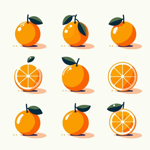 Vettore insieme vettoriale di arance in stile piatto