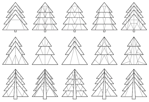 Vector set origami kerstboom silhouetten