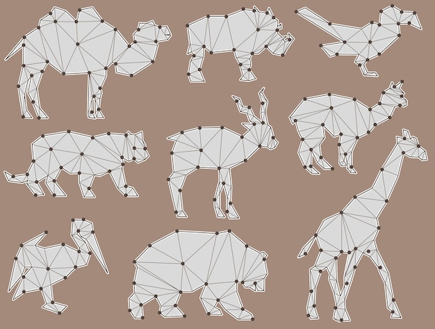 Vector vector set of origami wild animal silhouettes