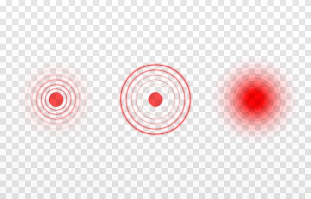 통증 국소화 마커의 벡터 세트입니다. 고통 png의 빨간색 현지화. 고통스러운 장소의 마커.