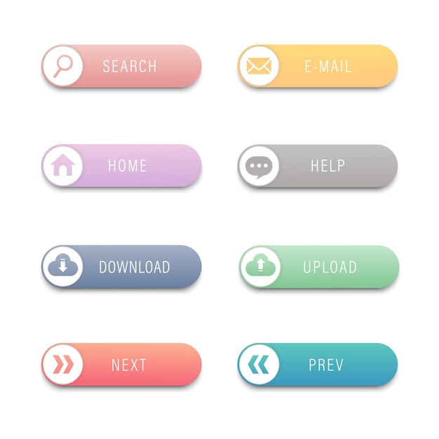 Vector set pastel kleurverloop lange knoppen web icon