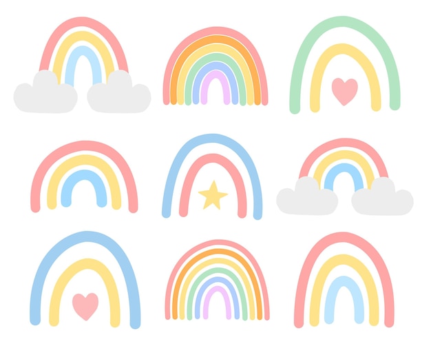 Vector set pastelkleurige boho regenboog