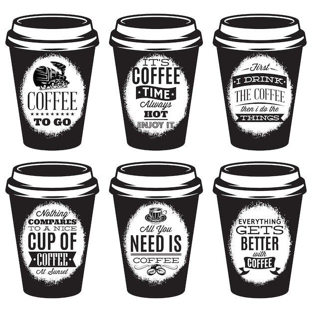 Vector set of patterns for paper cups for coffee