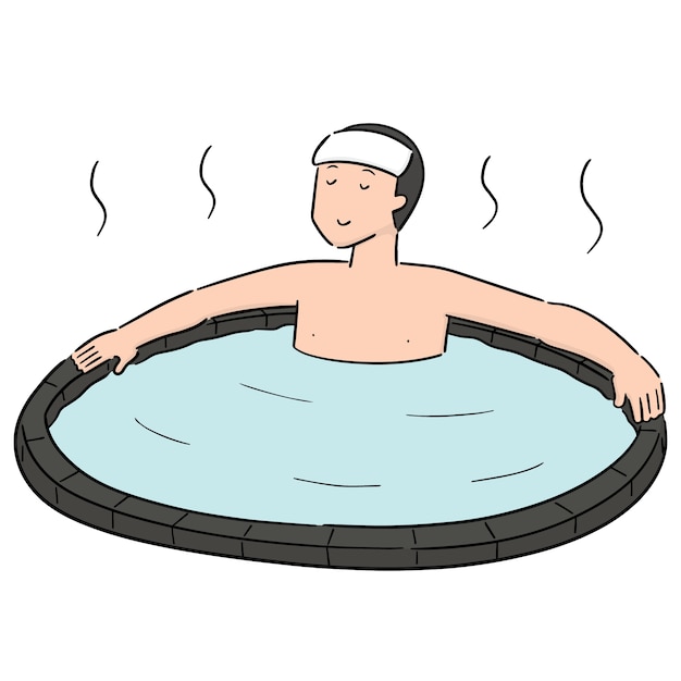 Vector set of people bathing in hot water pool