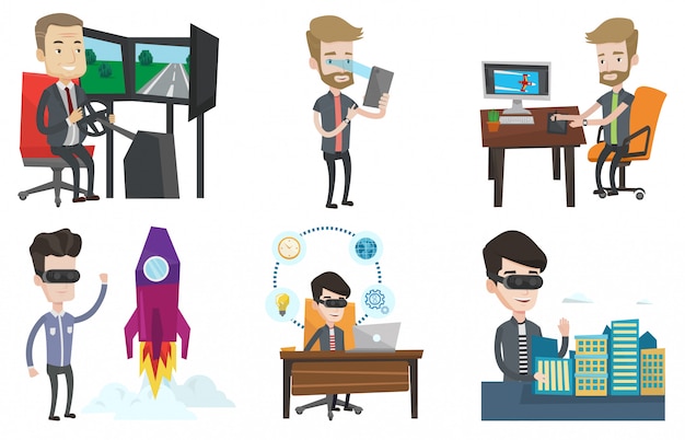 Vector set of people using modern technologies.