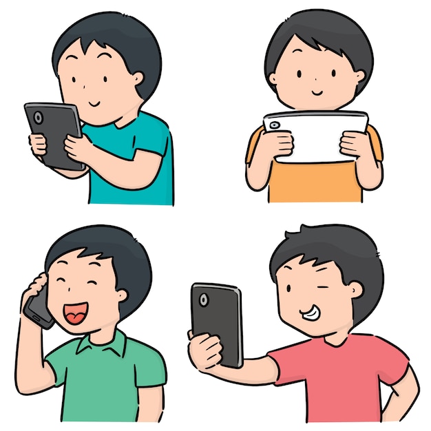 Vector set of people using smartphone