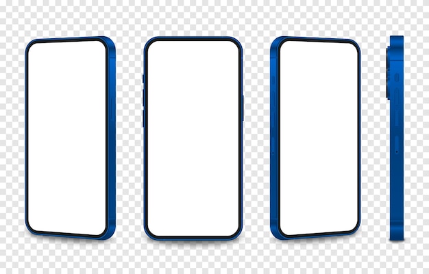 Vector set of phone mockups from different angles Blue phone mockup technology device smartphone