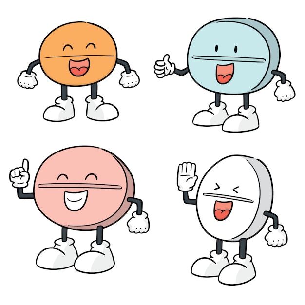 Vector set of pill cartoon