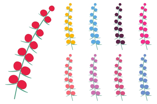 Vector set plant stem with flowers flat style