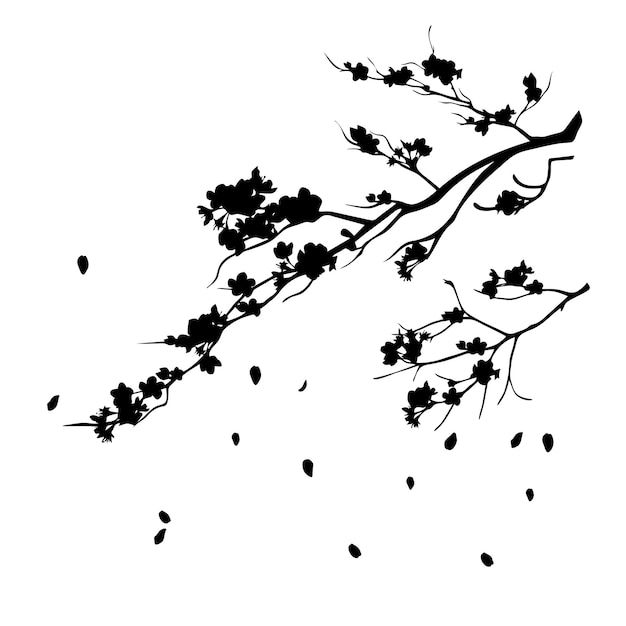 Vector set of plant and tree silhouette branch