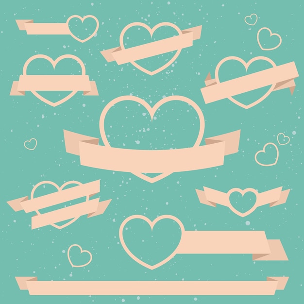 Vector vector set platte valentijnsdag banners en badges op mint textuur achtergrond