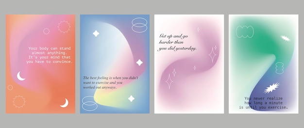 Vector set of posters Minimal layout with bright gradient blur Cute posters with geometric shapes