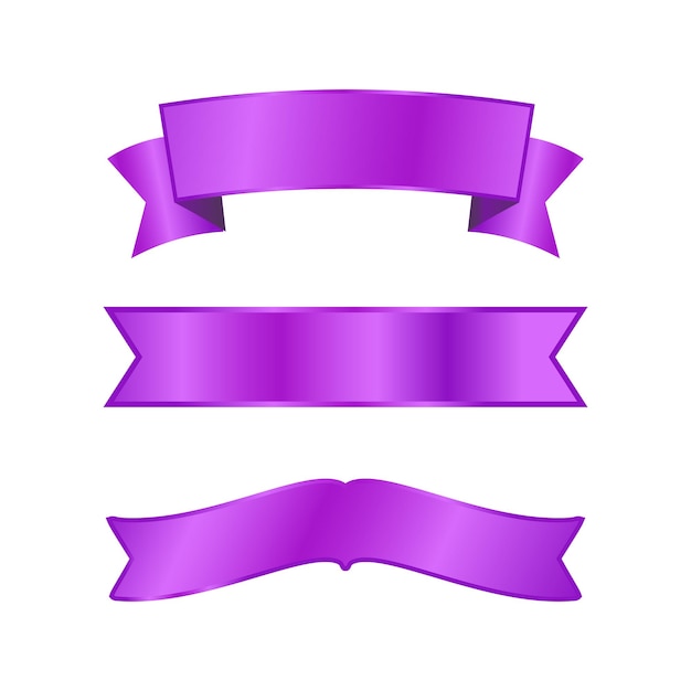 Vector set of purple ribbons on white background